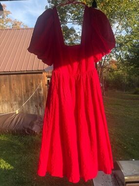 Fame & Partners Red Eyelet Puff Sleeve Tie-Back Dress Sz 12 NWT